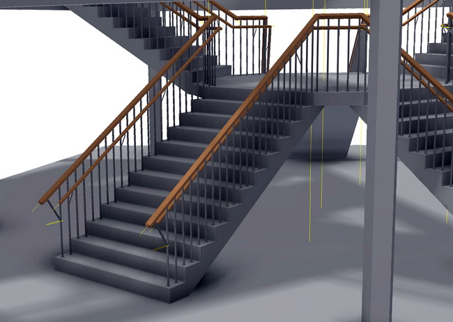 Geländer im Treppenhaus der neuen Schulanlage Halden in Opfikon, 3D Modell